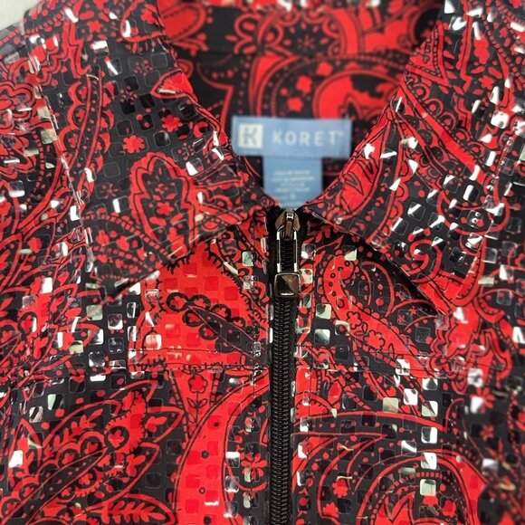 Koret Womens Red Paisley Embellished Jacket Size Small Full Zip Long Sleeve - Picture 2 of 12